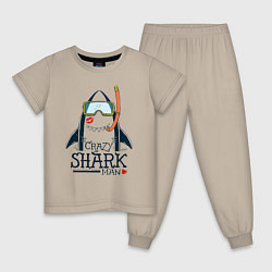 Пижама хлопковая детская Сумасшедший акуламен, цвет: миндальный