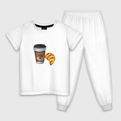 Пижама хлопковая детская Кофе с круассаном, цвет: белый