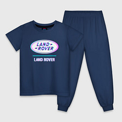 Пижама хлопковая детская Значок Land Rover в стиле glitch, цвет: тёмно-синий