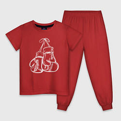 Пижама хлопковая детская Боксерские перчатки на груди, цвет: красный