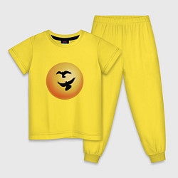 Пижама хлопковая детская Пара птиц на фоне солнца, цвет: желтый