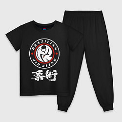 Пижама хлопковая детская Brazilian splashes Jiu jitsu fighter logo, цвет: черный