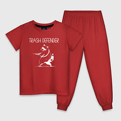 Пижама хлопковая детская Енот защитник мусора, цвет: красный
