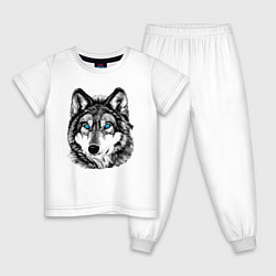 Пижама хлопковая детская Волк голубоглазый, цвет: белый