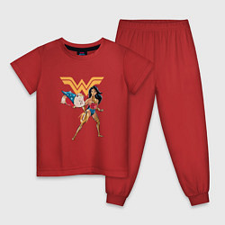 Пижама хлопковая детская Свинка и Чудо-Женщина DC Лига Суперпитомцы, цвет: красный