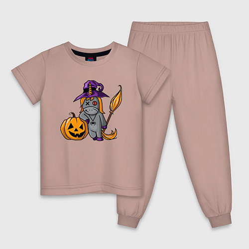 Детская пижама Единорог наряжен на Хэллоуин / Пыльно-розовый – фото 1