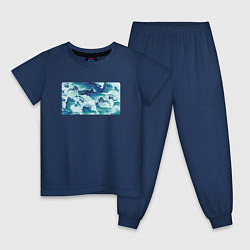Пижама хлопковая детская Штормовые морские волны, цвет: тёмно-синий