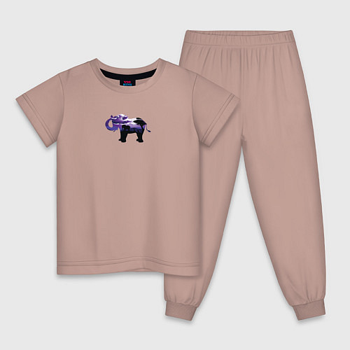Детская пижама Силуэт слона и фиолетовый пейзаж / Пыльно-розовый – фото 1