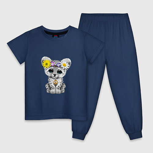 Детская пижама Мир - Снежный Леопард / Тёмно-синий – фото 1