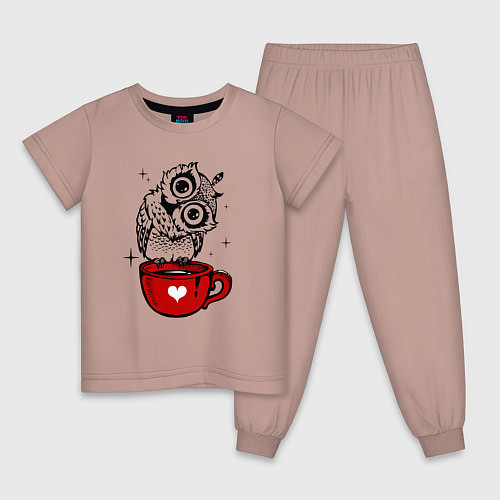 Детская пижама Сова на кружке с сердечком / Пыльно-розовый – фото 1