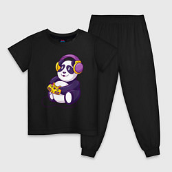Пижама хлопковая детская Панда в наушниках с геймпадом, цвет: черный