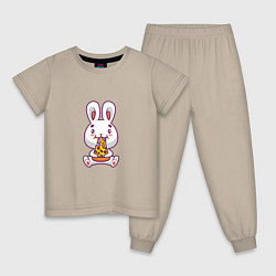 Пижама хлопковая детская Кролик и Пицца, цвет: миндальный