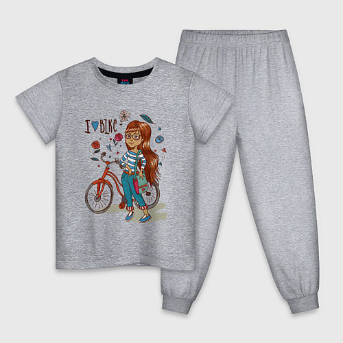 Детская пижама Девушка с велосипедом / Меланж – фото 1