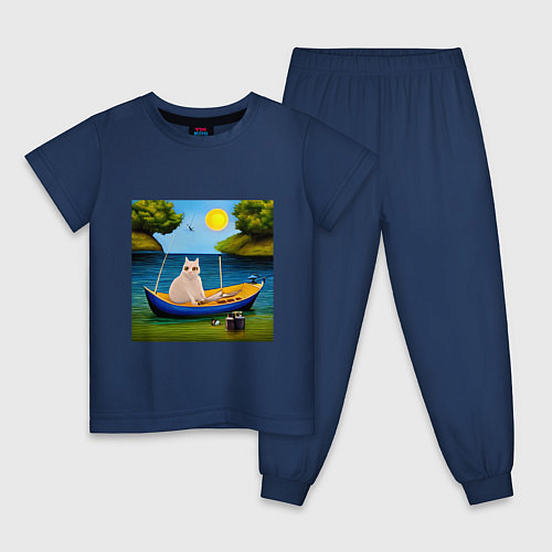Детская пижама Кот рыбак / Тёмно-синий – фото 1
