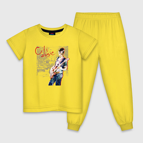 Детская пижама Девушка с гитарой акварель / Желтый – фото 1