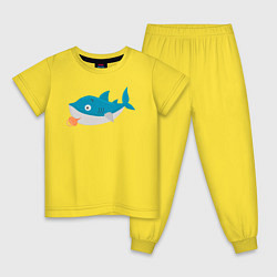 Пижама хлопковая детская Маленькая милая акула, цвет: желтый
