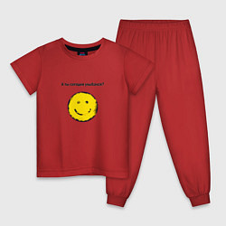 Пижама хлопковая детская А ты сегодня улыбался или нет, цвет: красный