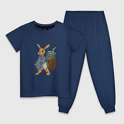 Пижама хлопковая детская Кролик готовится к Новому Году 2023, цвет: тёмно-синий