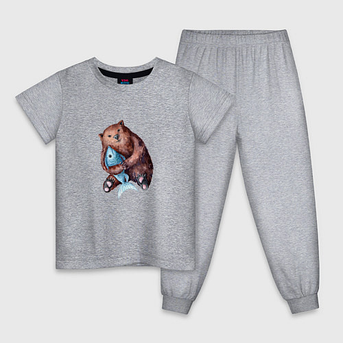 Детская пижама Медведь-рыбак / Меланж – фото 1