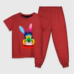 Пижама хлопковая детская Радужный кролик, цвет: красный