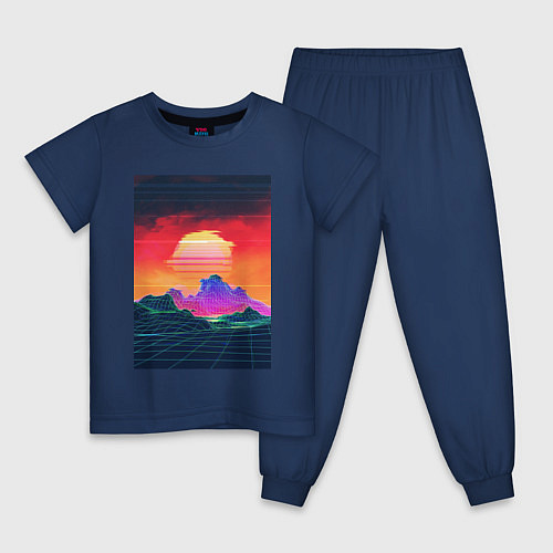 Детская пижама Синтвейв горы на закате / Тёмно-синий – фото 1