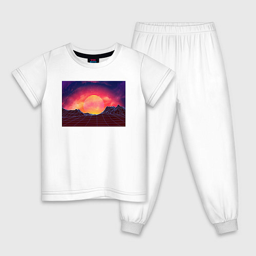 Детская пижама 3D неоновые горы на закате / Белый – фото 1