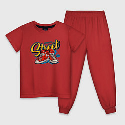 Пижама хлопковая детская Сникерсы street style, цвет: красный