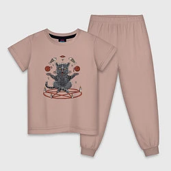 Пижама хлопковая детская Кот в пентограмме, цвет: пыльно-розовый