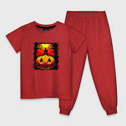 Пижама хлопковая детская Жуткая тыква на Хэллоуин, цвет: красный