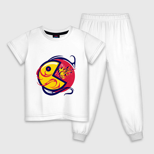 Детская пижама Pacman из ретро игры извергает пламя / Белый – фото 1