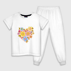 Пижама хлопковая детская Орнамент цветочный в форме сердца Любовь, цвет: белый