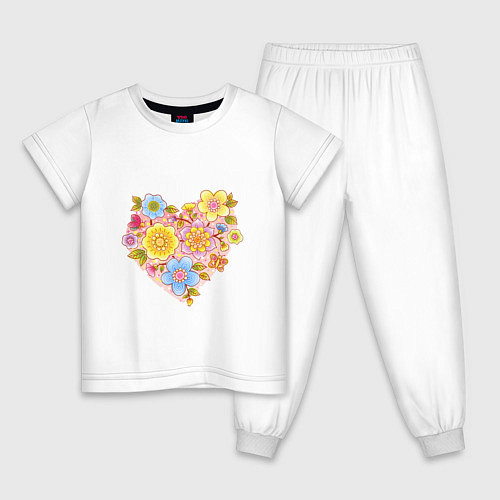 Детская пижама Орнамент цветочный в форме сердца Любовь / Белый – фото 1