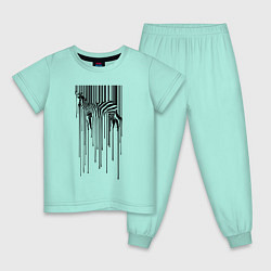 Пижама хлопковая детская Зебра - штрих код, цвет: мятный