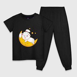 Пижама хлопковая детская Зайка на луне, цвет: черный