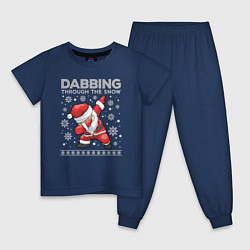 Пижама хлопковая детская Through the snow Santa dabbing, цвет: тёмно-синий