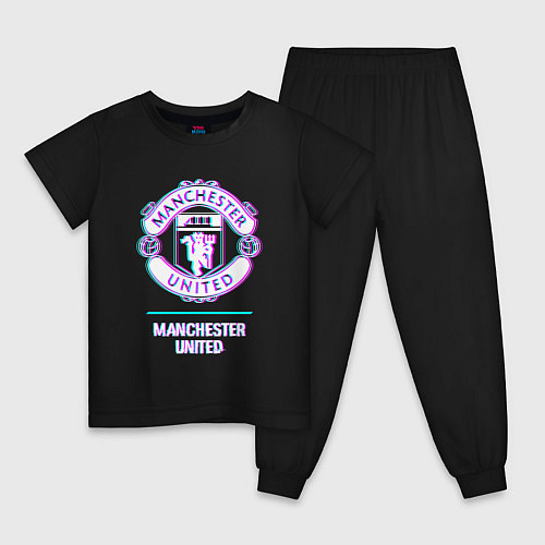 Детская пижама Manchester United FC в стиле glitch / Черный – фото 1