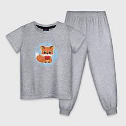 Пижама хлопковая детская Мультяшный лисёнок с сердцем, цвет: меланж