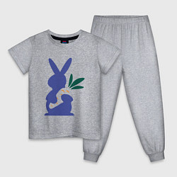 Пижама хлопковая детская Синий кролик, цвет: меланж