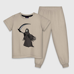 Пижама хлопковая детская Смeрть с косой, цвет: миндальный