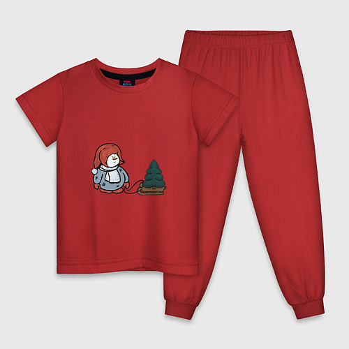Детская пижама Снеговик с елкой / Красный – фото 1