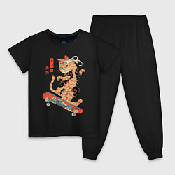 Детская пижама Кот самурай скейтбордист