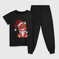 Пижама хлопковая детская Тигренок в новогодней шапке, цвет: черный