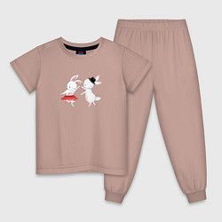 Пижама хлопковая детская Зайчата танцуют, цвет: пыльно-розовый