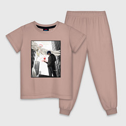 Пижама хлопковая детская Нассе и Мирай Какэхаси - Платиновый предел, цвет: пыльно-розовый