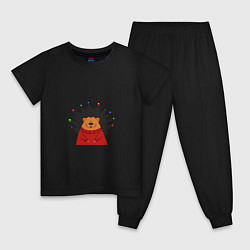 Пижама хлопковая детская Ёлочный ёжик, цвет: черный