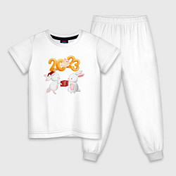 Пижама хлопковая детская Зайчики с подарком - 2023, цвет: белый