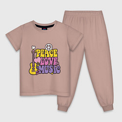 Пижама хлопковая детская Мир любовь и музыка, цвет: пыльно-розовый