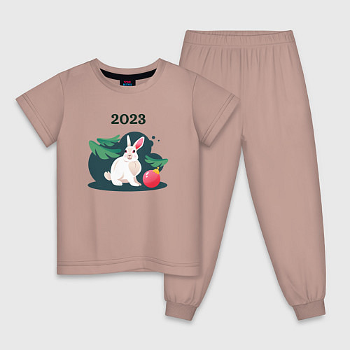 Детская пижама Новогодний кролик 2023 / Пыльно-розовый – фото 1