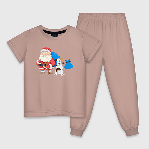 Детская пижама Дед мороз и пёс / Пыльно-розовый – фото 1