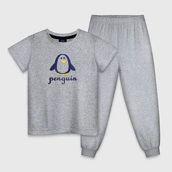 Пижама хлопковая детская Пингвин детский и надпись penguin, цвет: меланж